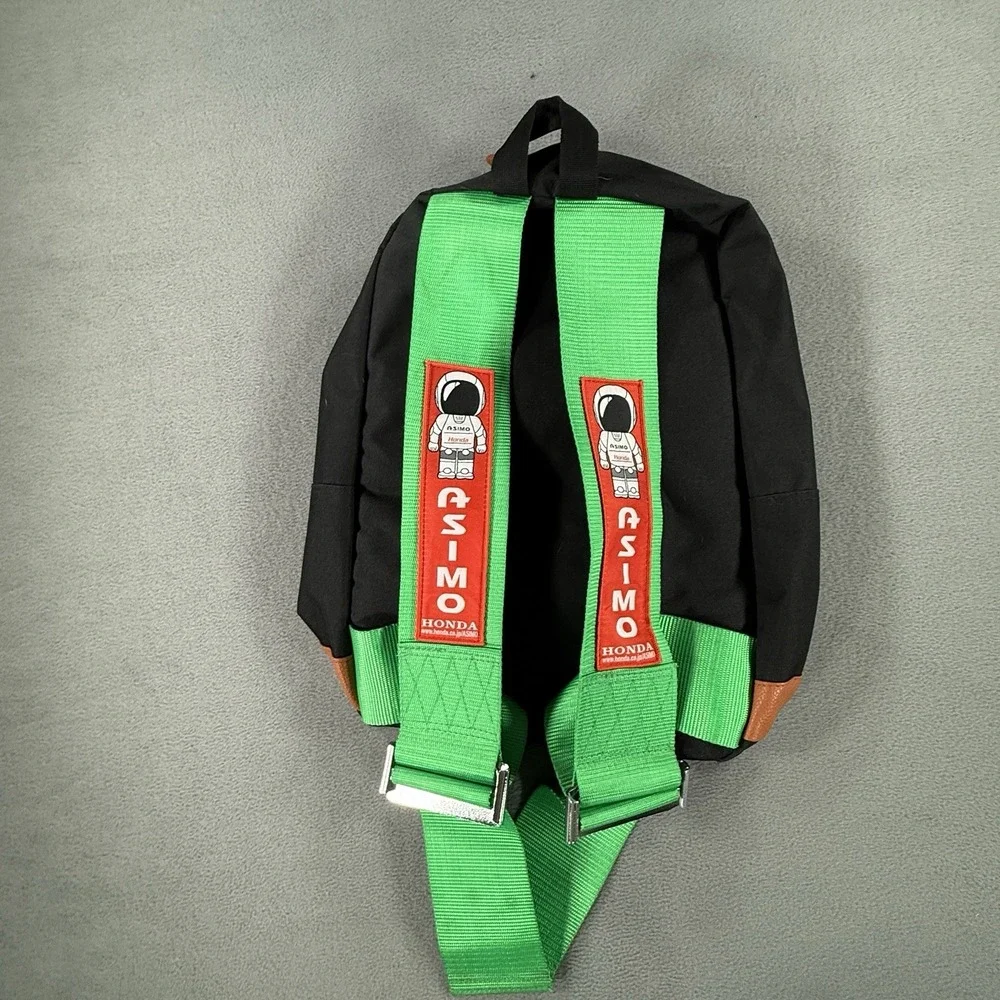 JDM Style BRIDE Racing Backpack with Green Harness Straps Black With Leather